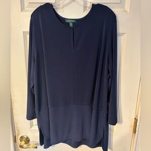 Lauren Ralph Lauren Navy Blue Keyhole Matte Jersey Tunic - 3X